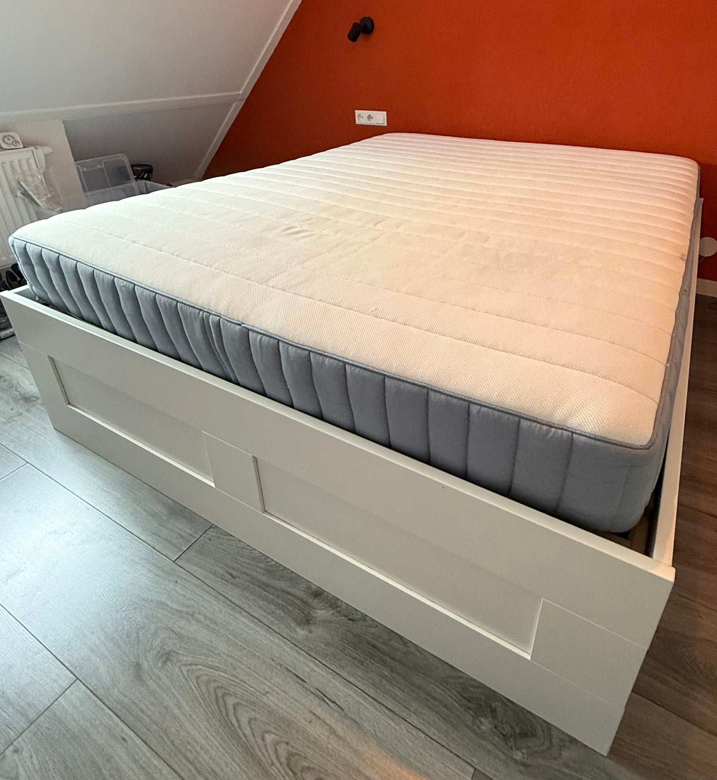Wit Bedframe met 4 lades, Huis en Inrichting, Ophalen, Overige materialen, Gebruikt, Wit