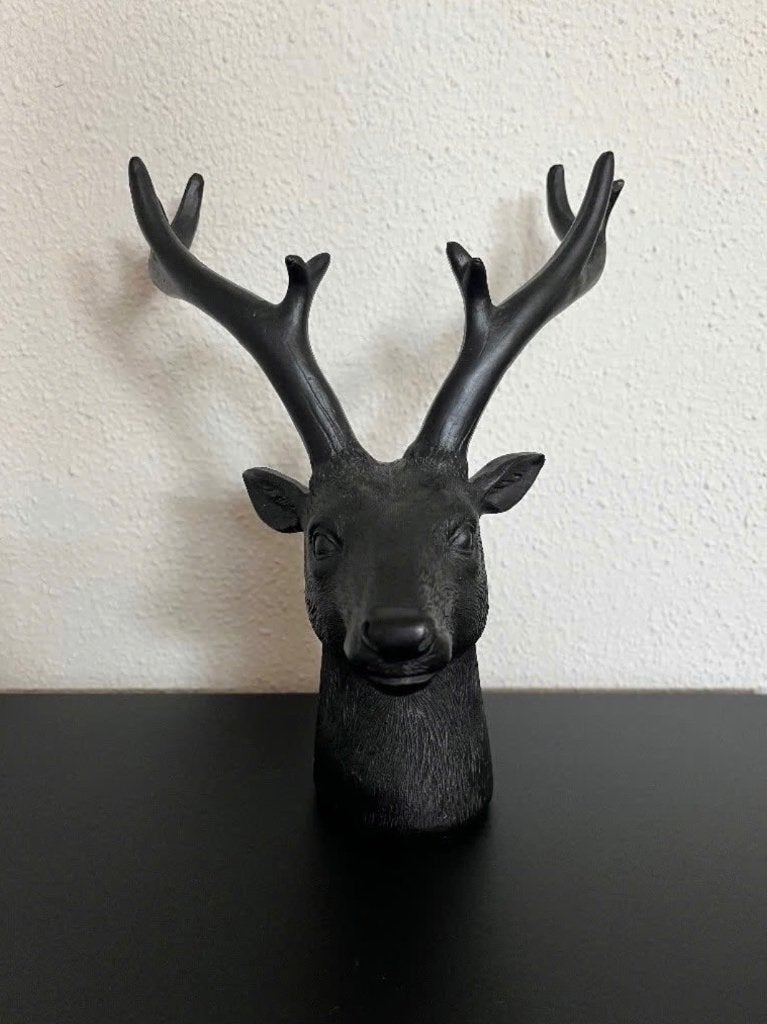 Beeld decoratie object hert hertenkop gewei zwart, Ophalen of Verzenden, Nieuw, Zwart