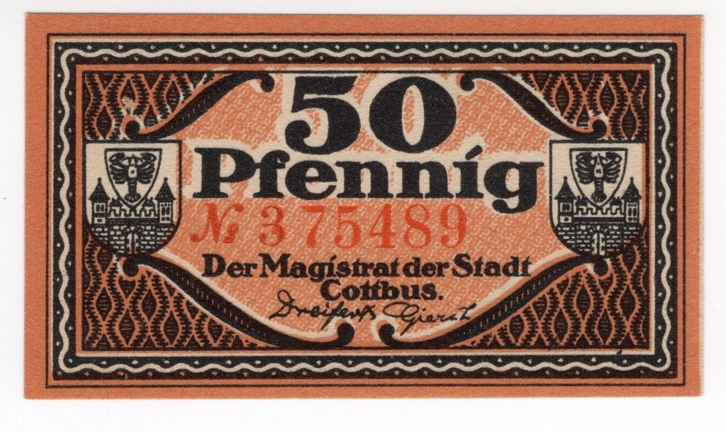 Duitsland notgeld Cottbus 1920 unc, Postzegels en Munten, Bankbiljetten | Europa | Niet-Eurobiljetten, Verzenden, Duitsland