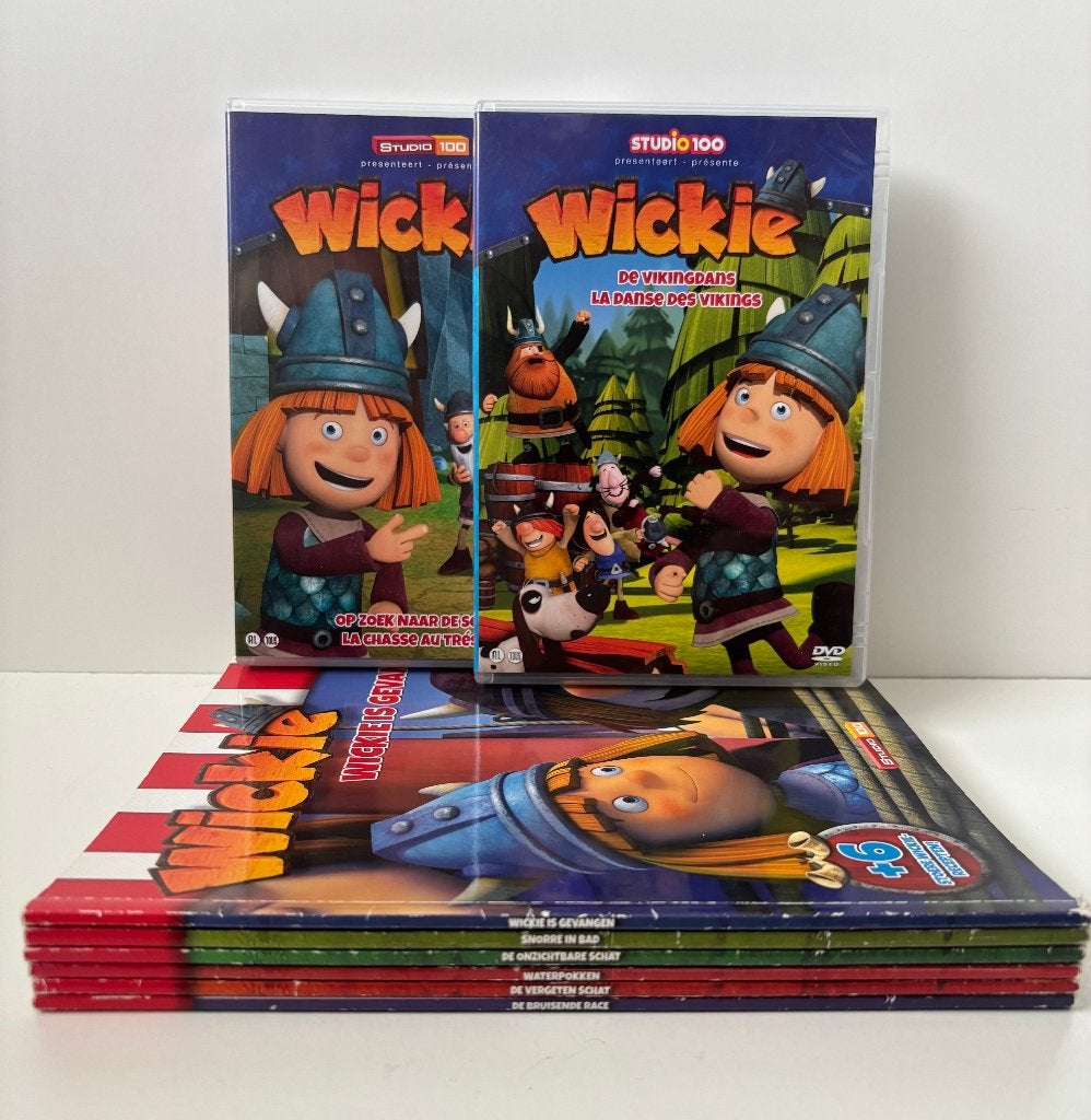 6 Wickie de viking boekjes studio 100 + 2 DVD studio 100, Ophalen of Verzenden, Zo goed als nieuw, Wickie de viking studio100