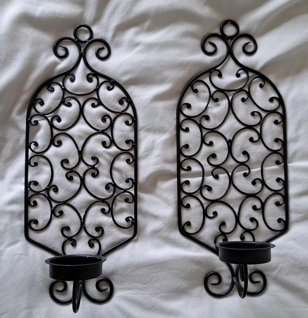 Metalen wand kaarsenhouder, zwart, Ophalen of Verzenden, Zwart, Metaal