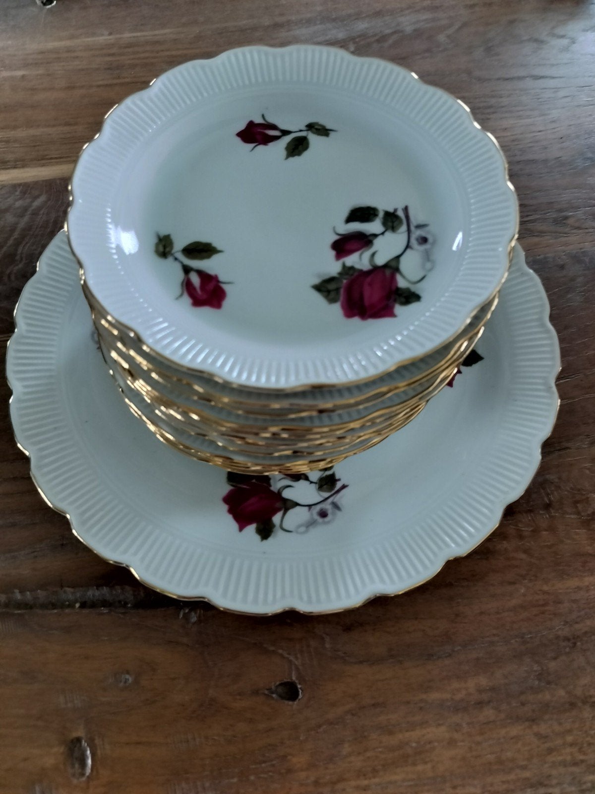 Vintage Chodziez porseleinen gebakstel compleet rozenmotief(, Antiek en Kunst, Ophalen