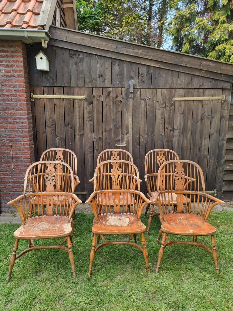 6 x houten Windsor stoelen, Ophalen, Gebruikt, Hout