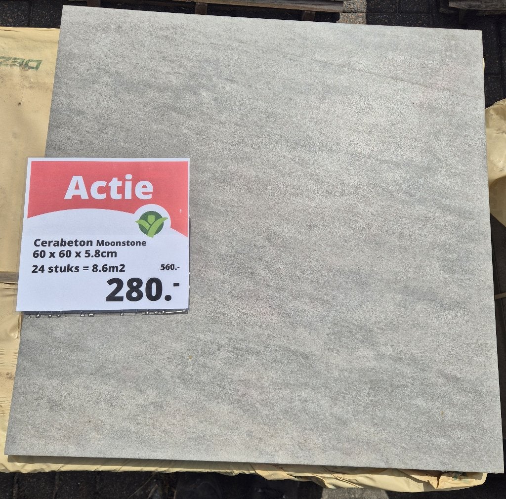 Tuintegel CeraBeton Moonstone 60x60x5cm 24st., Verzenden, Keramiek, Nieuw, 5 tot 10 m²