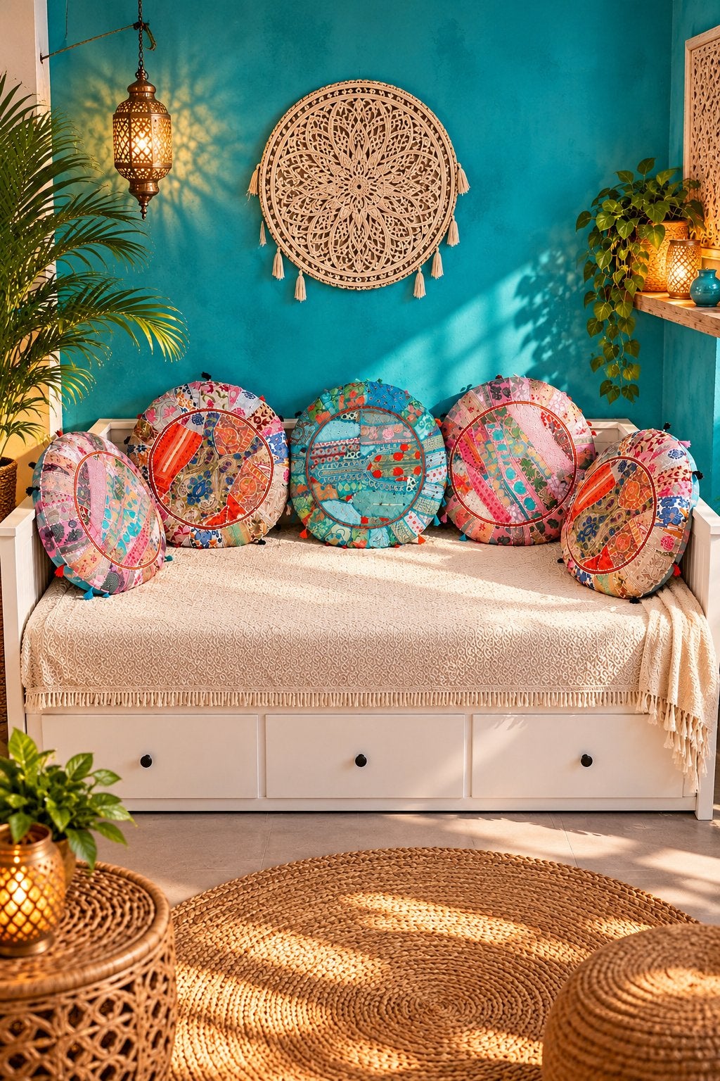 Mooie ibiza boho bohemian lounge kussens yoga etc, Handgemaakt, Rond, Nieuw, Ophalen of Verzenden