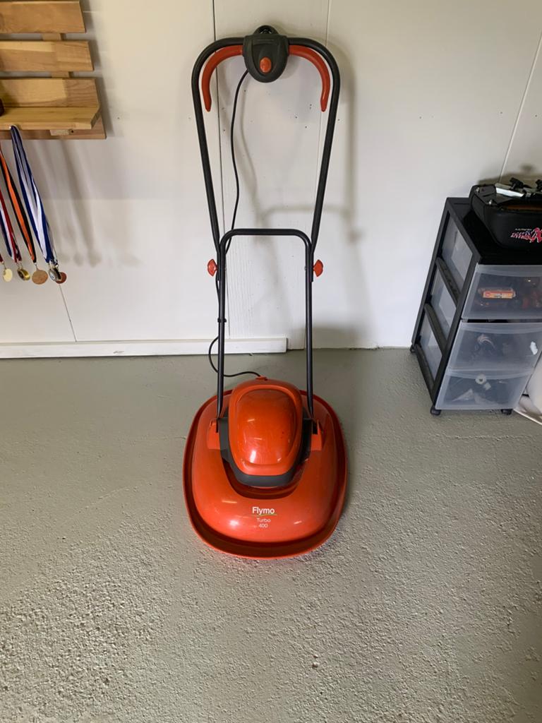 Flymo turbo 400 - zweefgrasmaaier, Tuin en Terras, Grasmaaiers, Ophalen, Gebruikt, Elektrische grasmaaier, Flymo