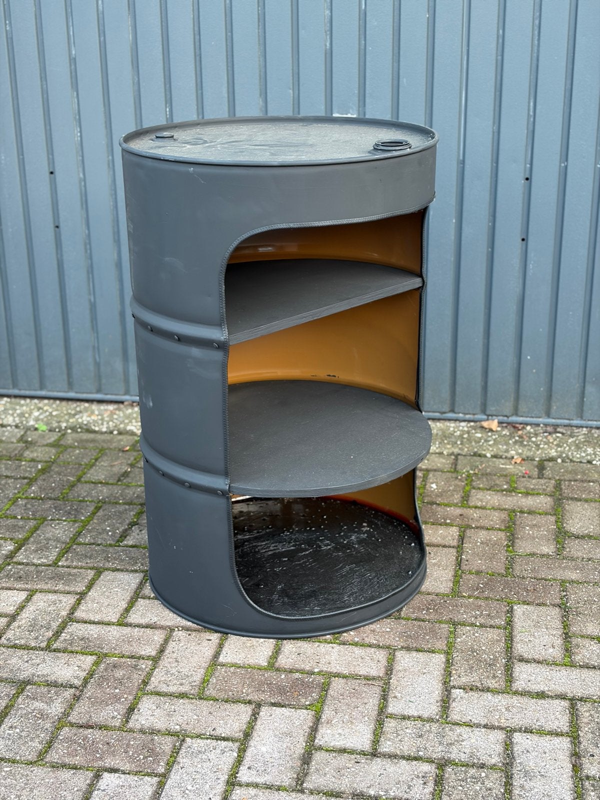Unieke olievat kast met 3 planken - Industrieel design, Ophalen, Gebruikt
