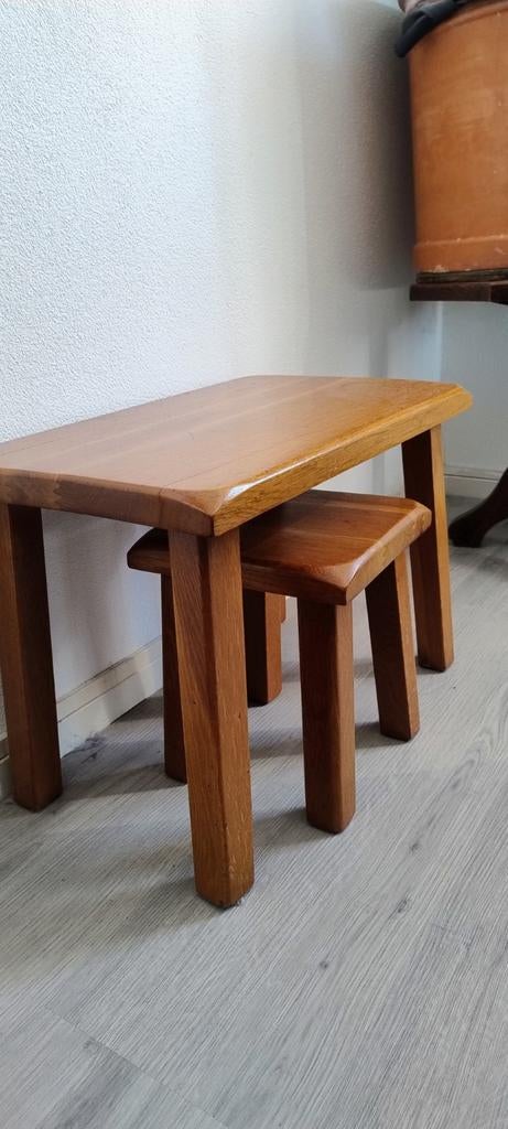 Zware blank eiken bijzettafeltjes 2 stks, Huis en Inrichting, Tafels | Bijzettafels, Ophalen of Verzenden, Rechthoekig, Minder dan 55 cm