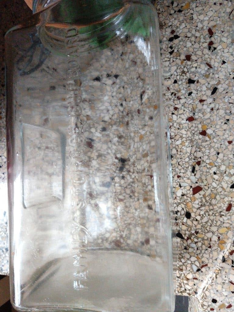 Stopfles apothekersfles vierkant met vast deksel hoogte 35 c, Voorraadpot, Ophalen of Verzenden, Gebruikt