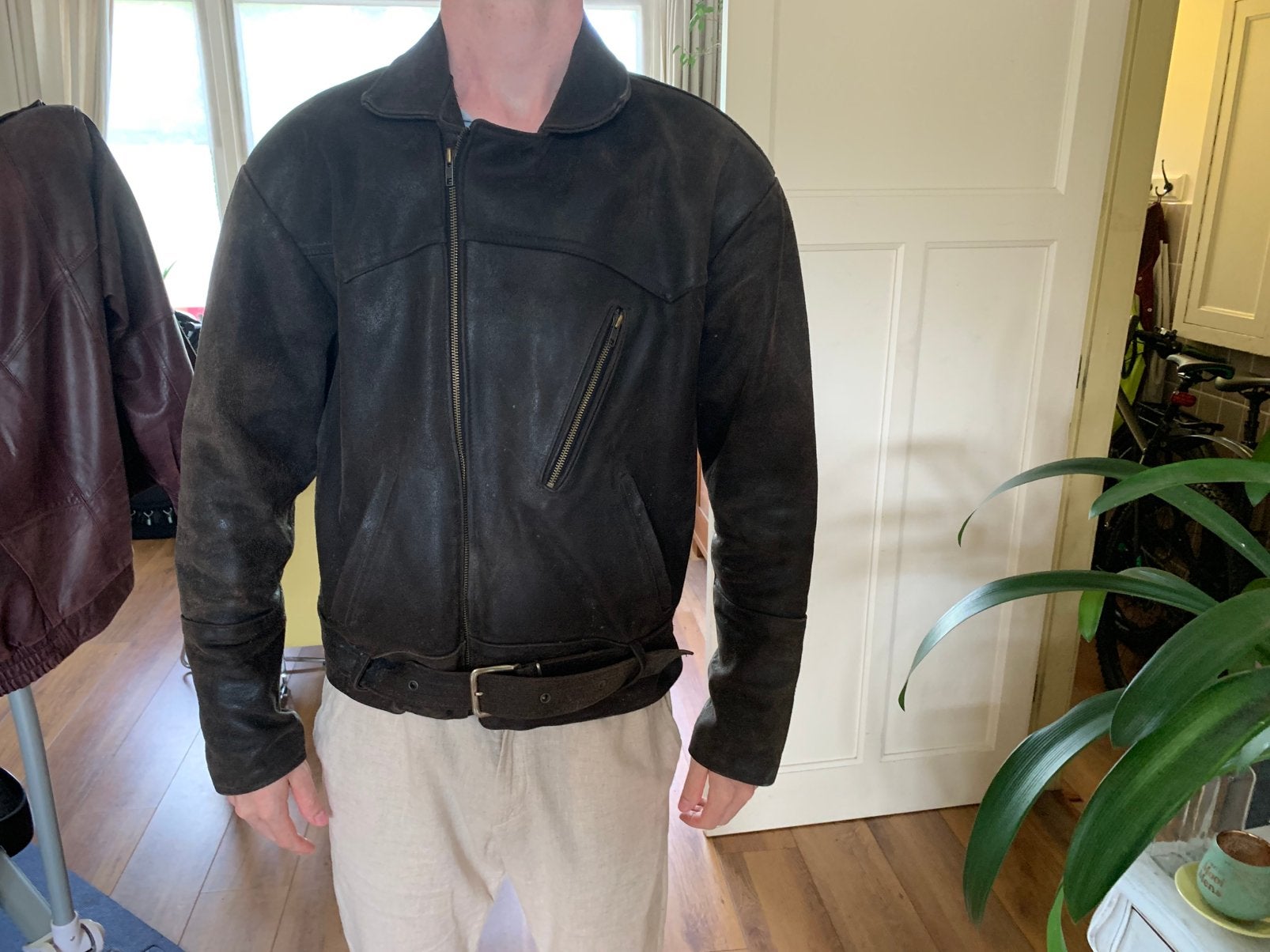 Leren jack, Ophalen, Gedragen, Maat 56/58 (XL), Bruin