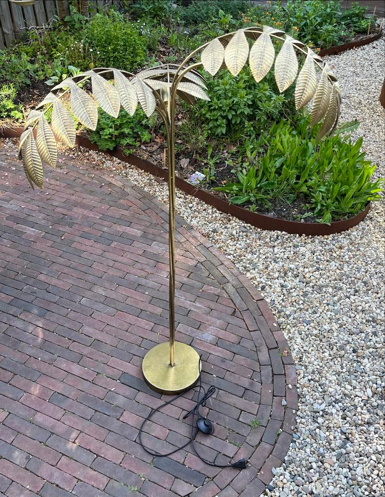 Gouden palmboom vloerlamp, Ophalen, Zo goed als nieuw, Metaal, 150 tot 200 cm