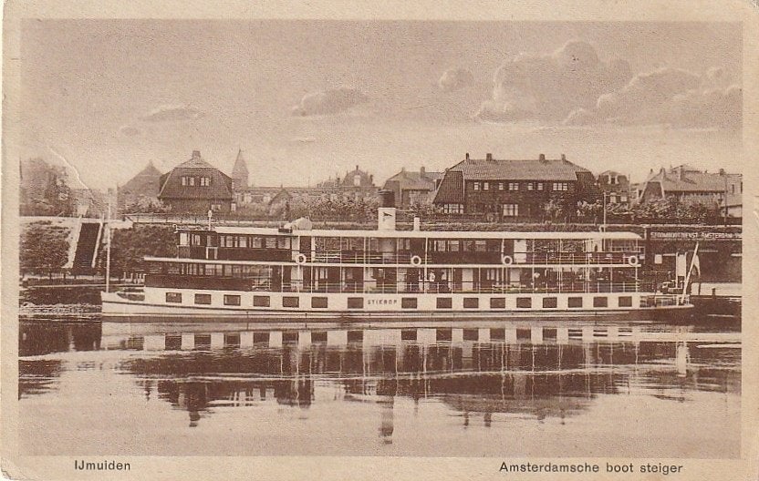 IJmuiden Amsterdamsche boot steiger  schip, Ophalen of Verzenden, 1920 tot 1940, Gelopen, Noord-Holland