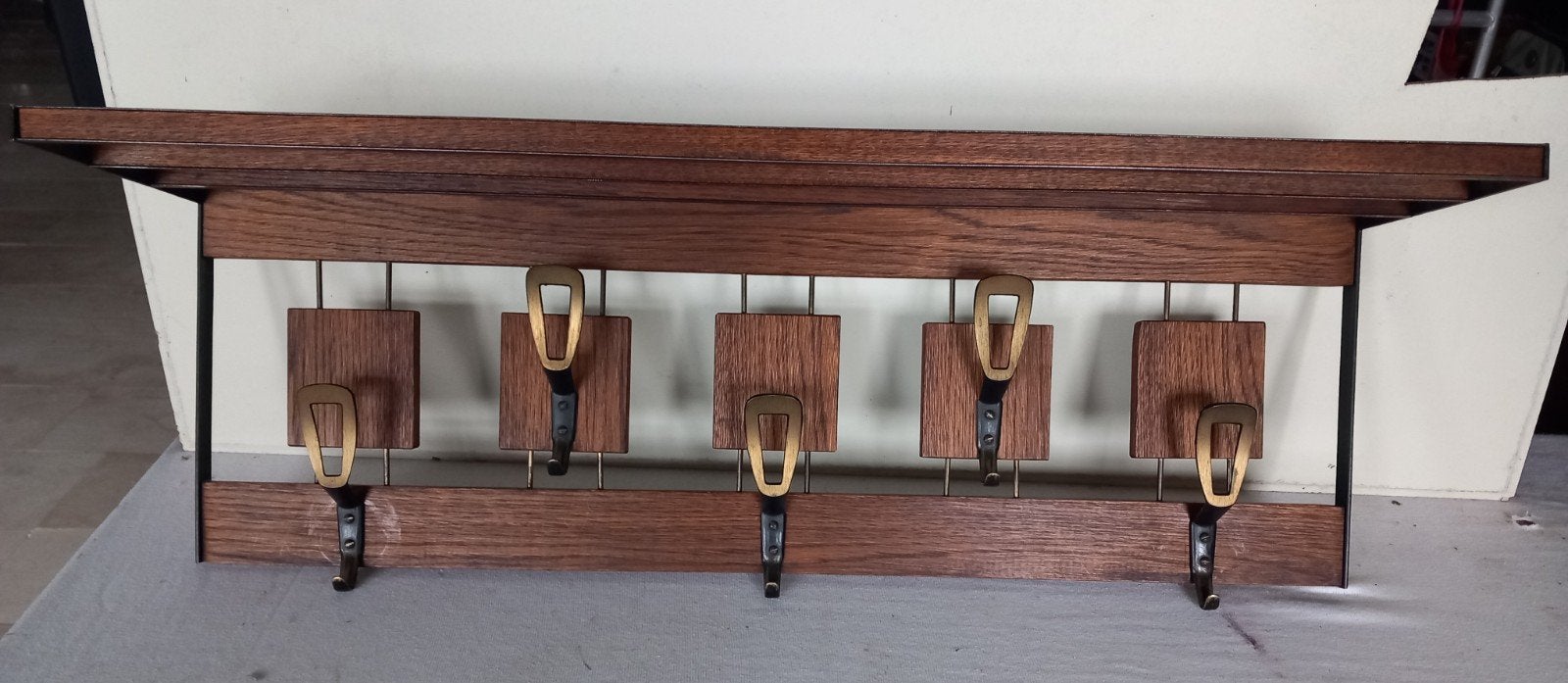 Vintage wandkapstok met hoedenplank en 5 haken, Wandkapstok, Gebruikt, Brovorm Haarlem, Ophalen of Verzenden