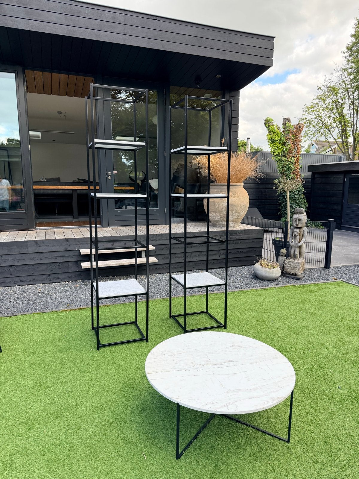 Layer by adje - Salontafel en 2 hoge kasten met marmerlook, Ophalen, Metaal of Aluminium, Rond, Zo goed als nieuw