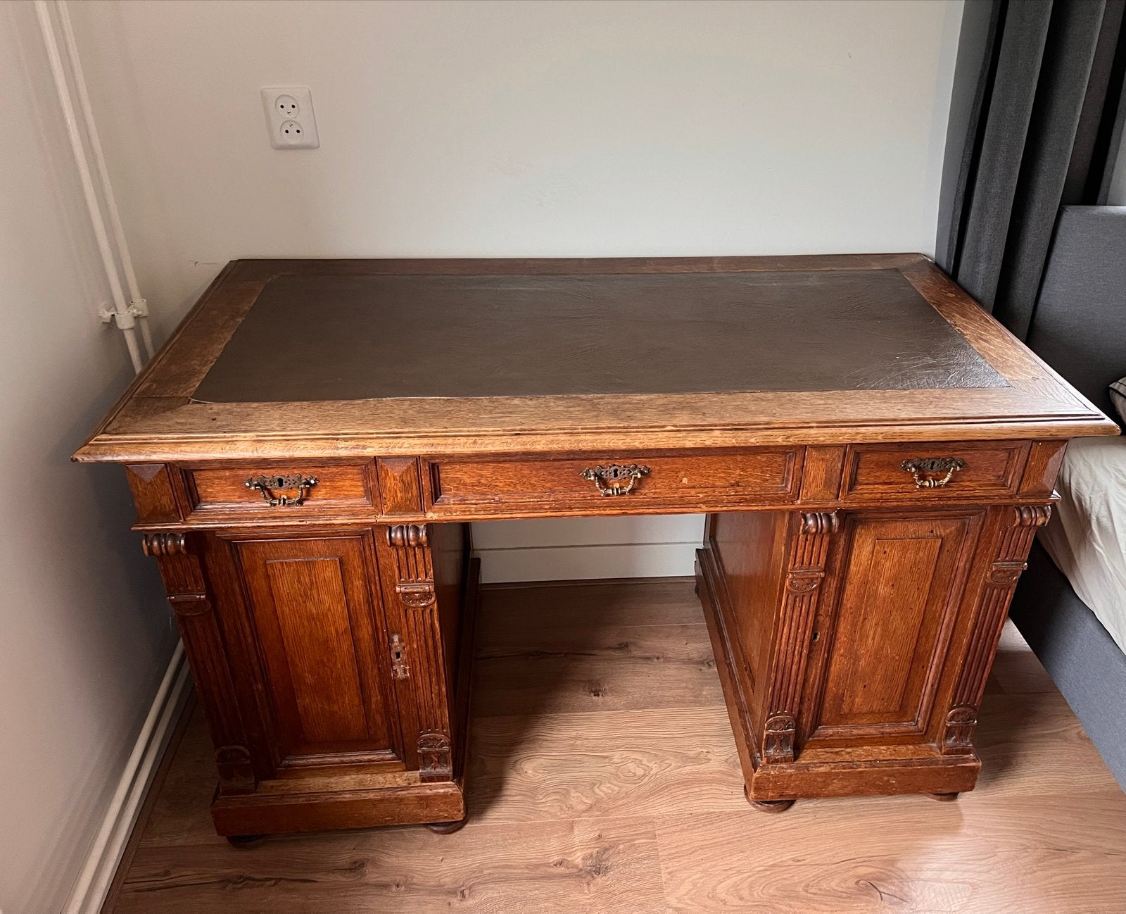 Antiek Eiken Bureau met Leren Blad, Ophalen