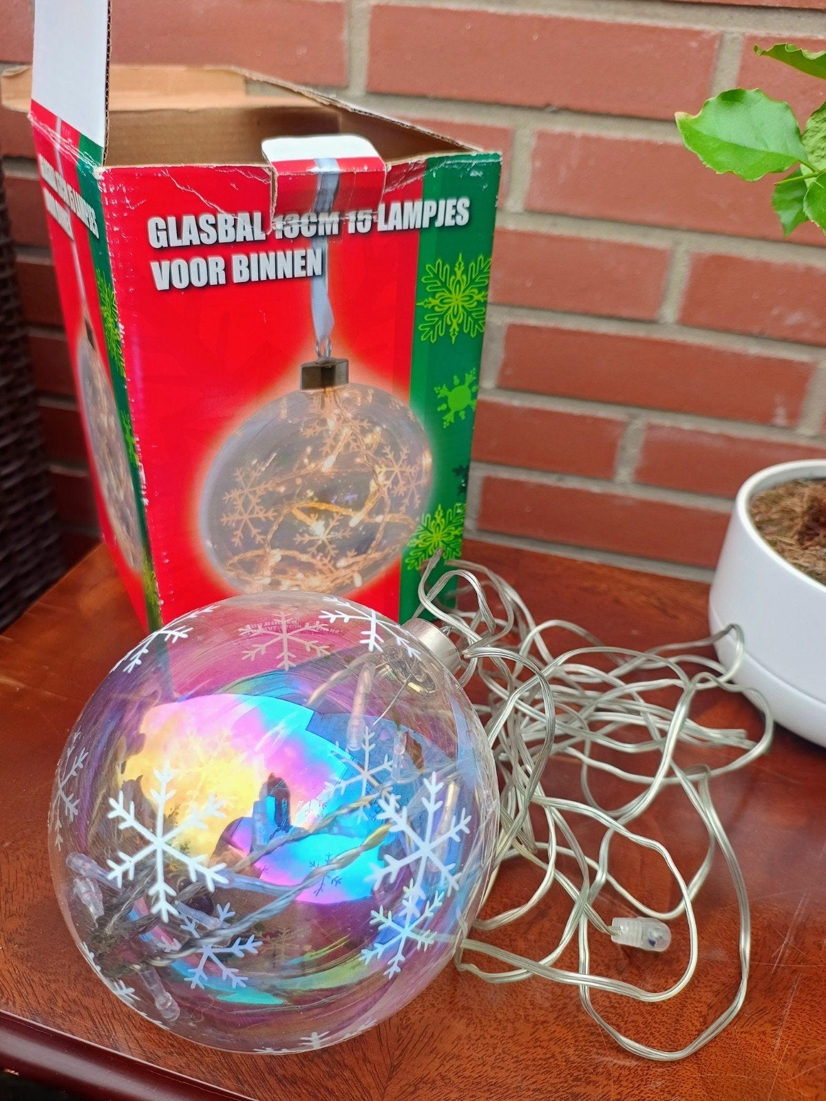 Vintage glazen kerstbal met 15 lampjes kerstverlichting, Ophalen of Verzenden