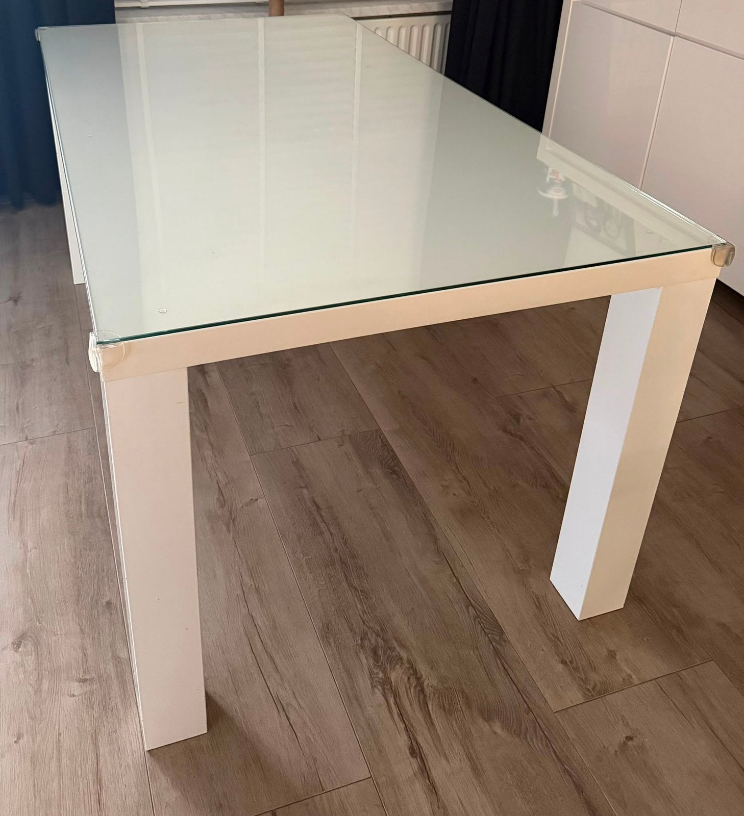 Wit hoogglans eettafel met glazen plaat 160x90, Ophalen, Gebruikt, 50 tot 100 cm, 150 tot 200 cm