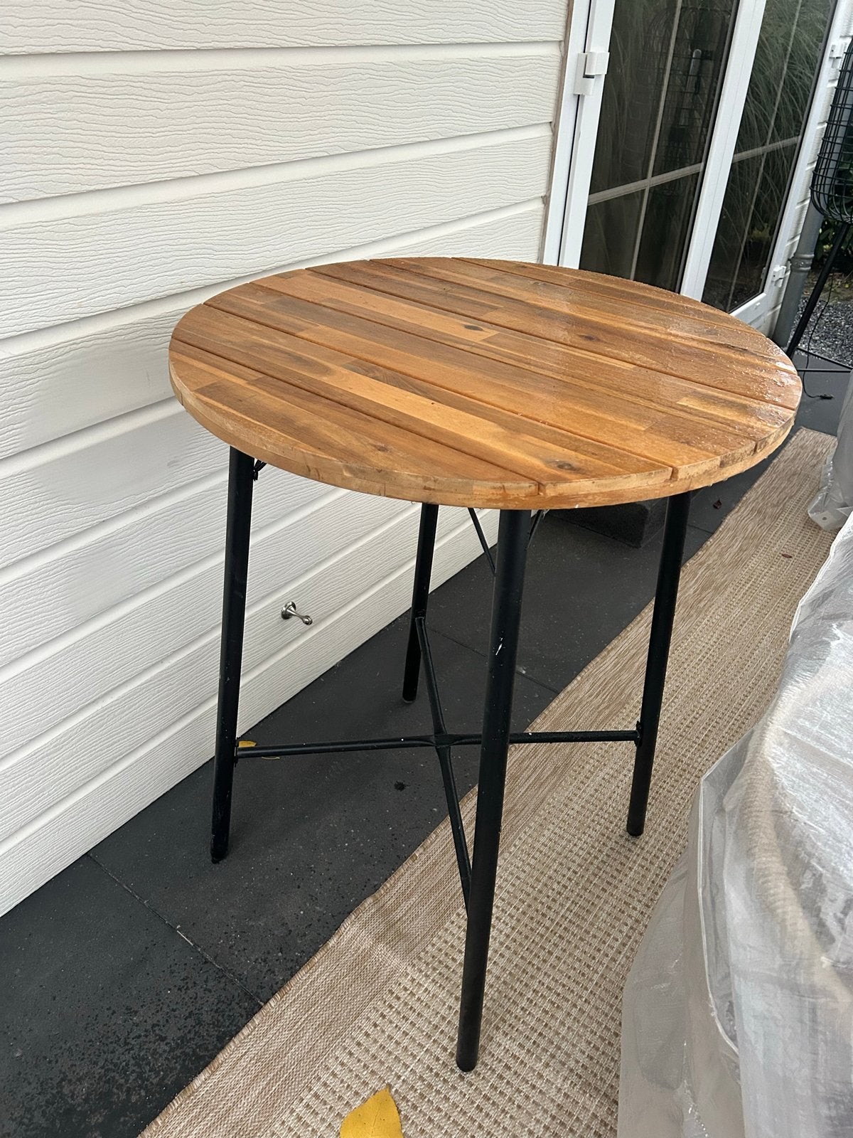 Ronde bartafel van teakhout en metaal, Ophalen of Verzenden, Gebruikt, Rond, Teakhout