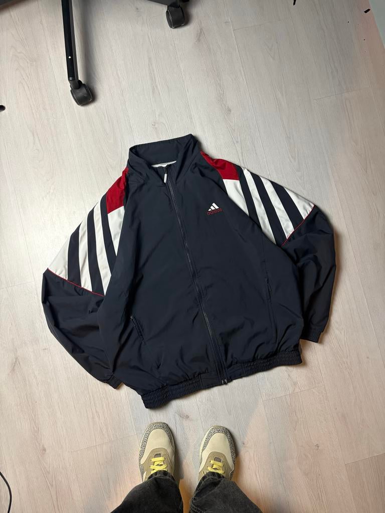 Vintage Adidas Track Jacket - Zwart, Rood, Wit, Kleding | Heren, Jassen | Zomer, Zo goed als nieuw, Maat 52/54 (L), Zwart, Ophalen of Verzenden