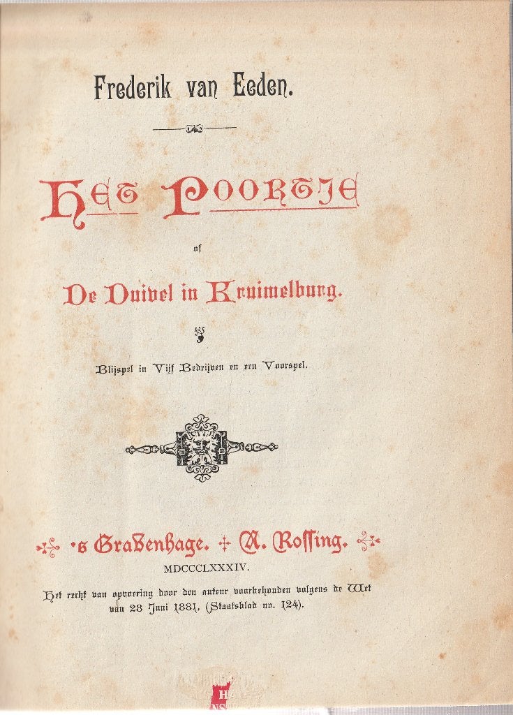 Frederik van Eeden: Het Poortje of De Duivel in Kruimelburg, Ophalen of Verzenden, Gelezen, Toneel