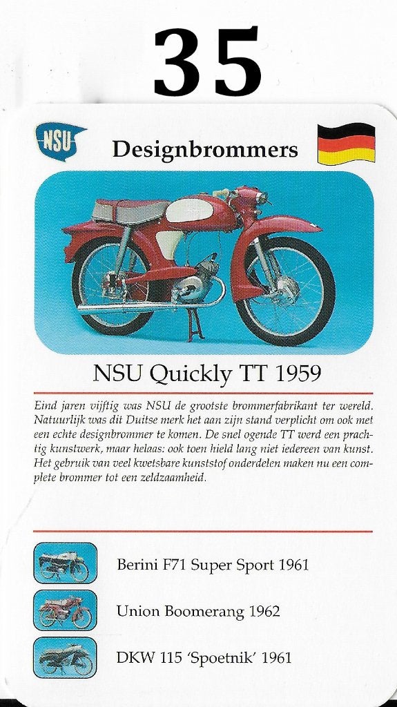 Verzamelkaartje bromfiets nsu quickly tt 1959 ( 1959 ), Ophalen of Verzenden, Zo goed als nieuw, Auto's