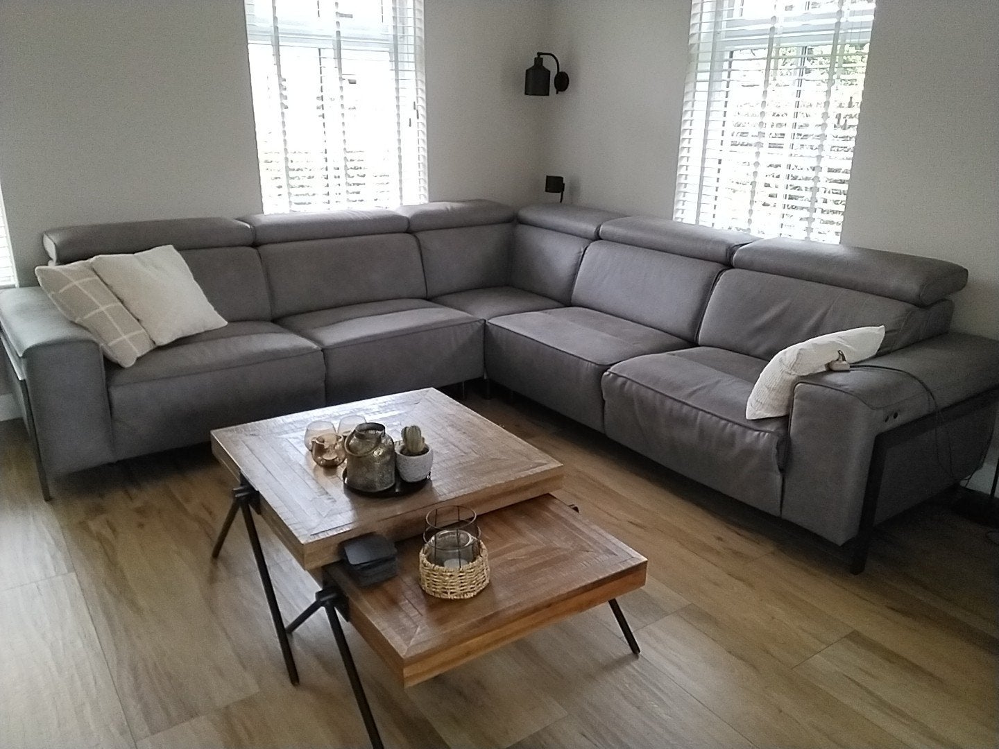 Grote grijze hoekbank met relaxfunctie, Ophalen of Verzenden, Zo goed als nieuw, Stof, Modern