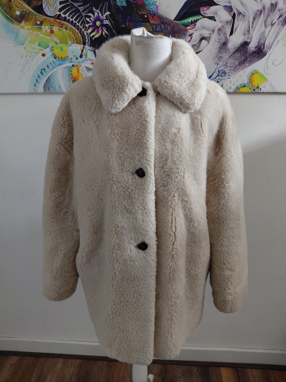 Mooie warme zachte winterjas van Mango, maat M, Maat 38/40 (M), Mango, Beige, Ophalen of Verzenden