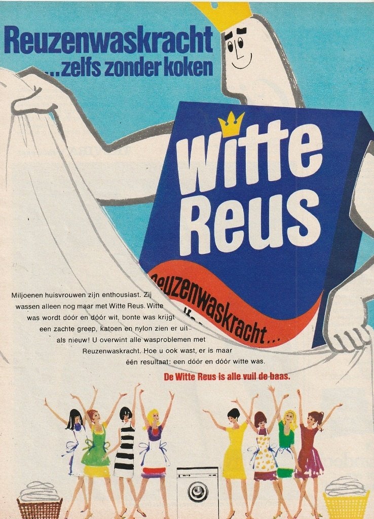 Retro reclame 1968 Witte Reus wasmiddel zonder koken, Verzenden, Overige typen