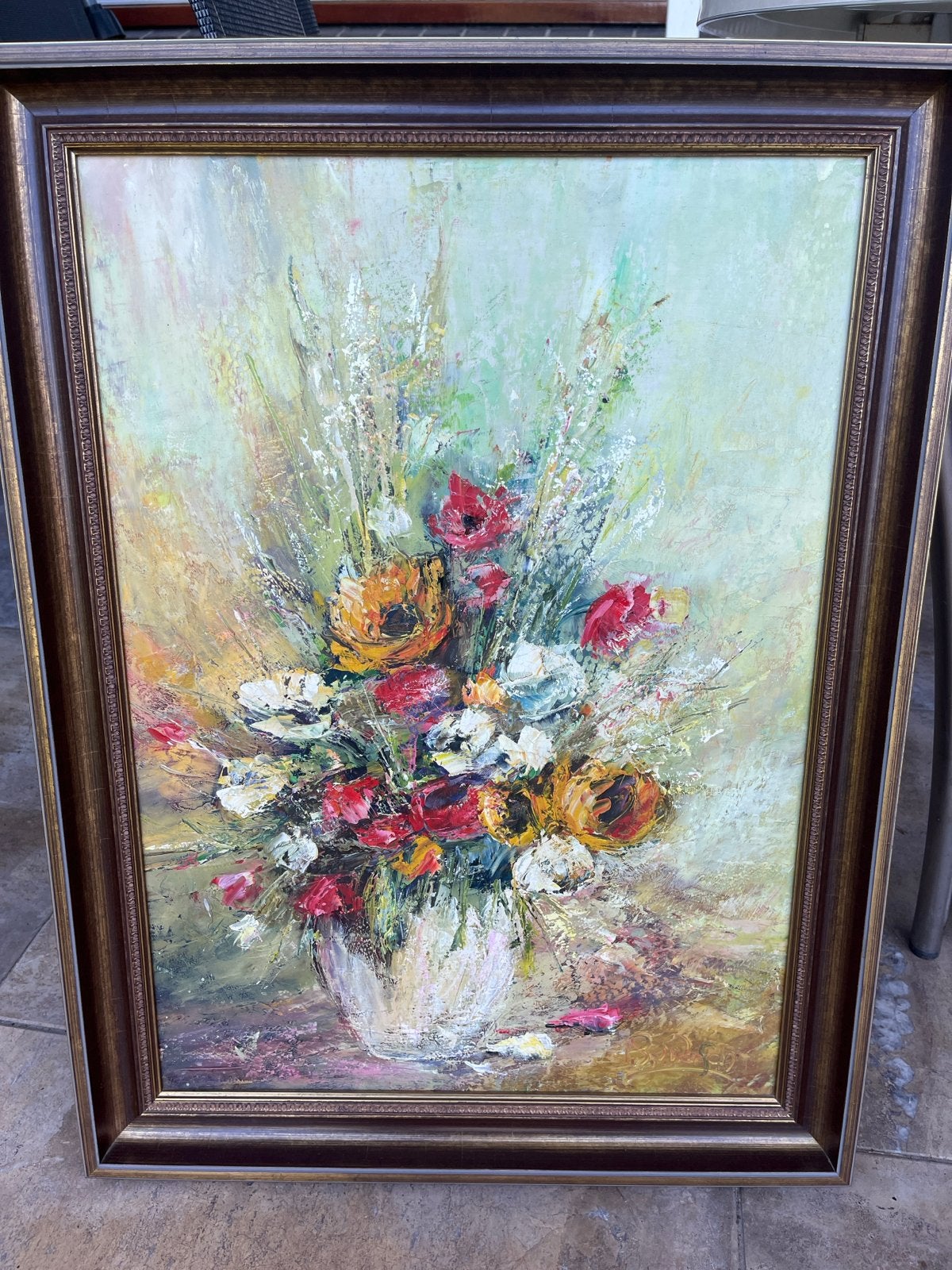 Schilderij van P.V. Wersch - Bloemen in vaas, Antiek en Kunst, Bloemen, Doek, Impressionistisch, Ophalen of Verzenden