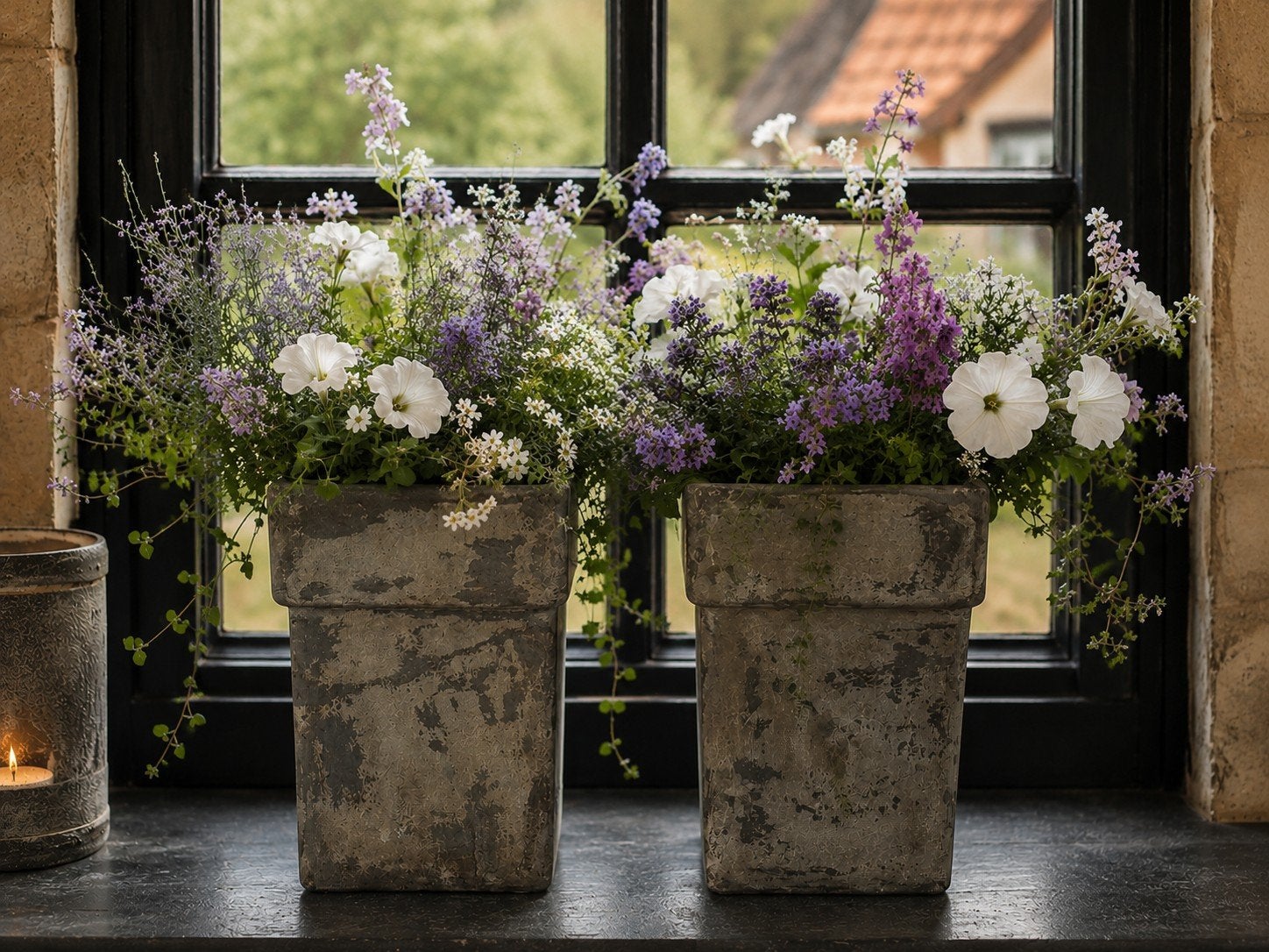 2x stoere betonnen bloempotten sober sleetse kleur, Ophalen of Verzenden