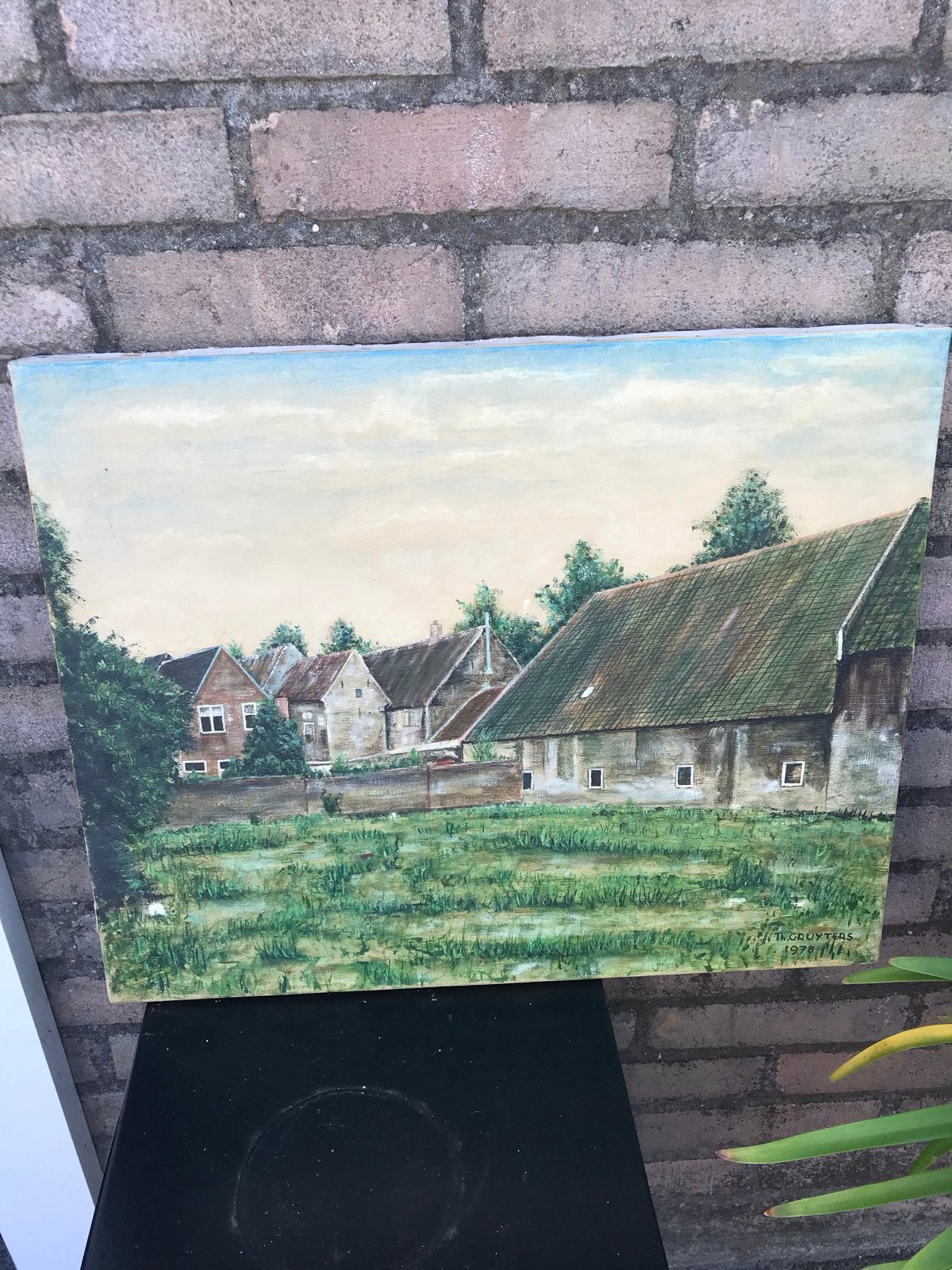 Boeren Landschap Schilderij T.H. Gruyters 1978 (40x50cm), Ophalen