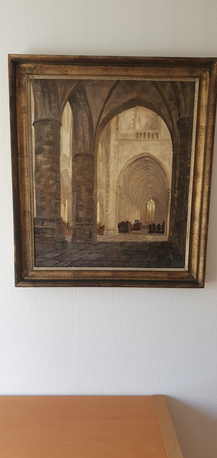 Schilderij kerkinterieur St.Bavo Haarlem, Ophalen, Acrylverf, Nederlandse school, Doek