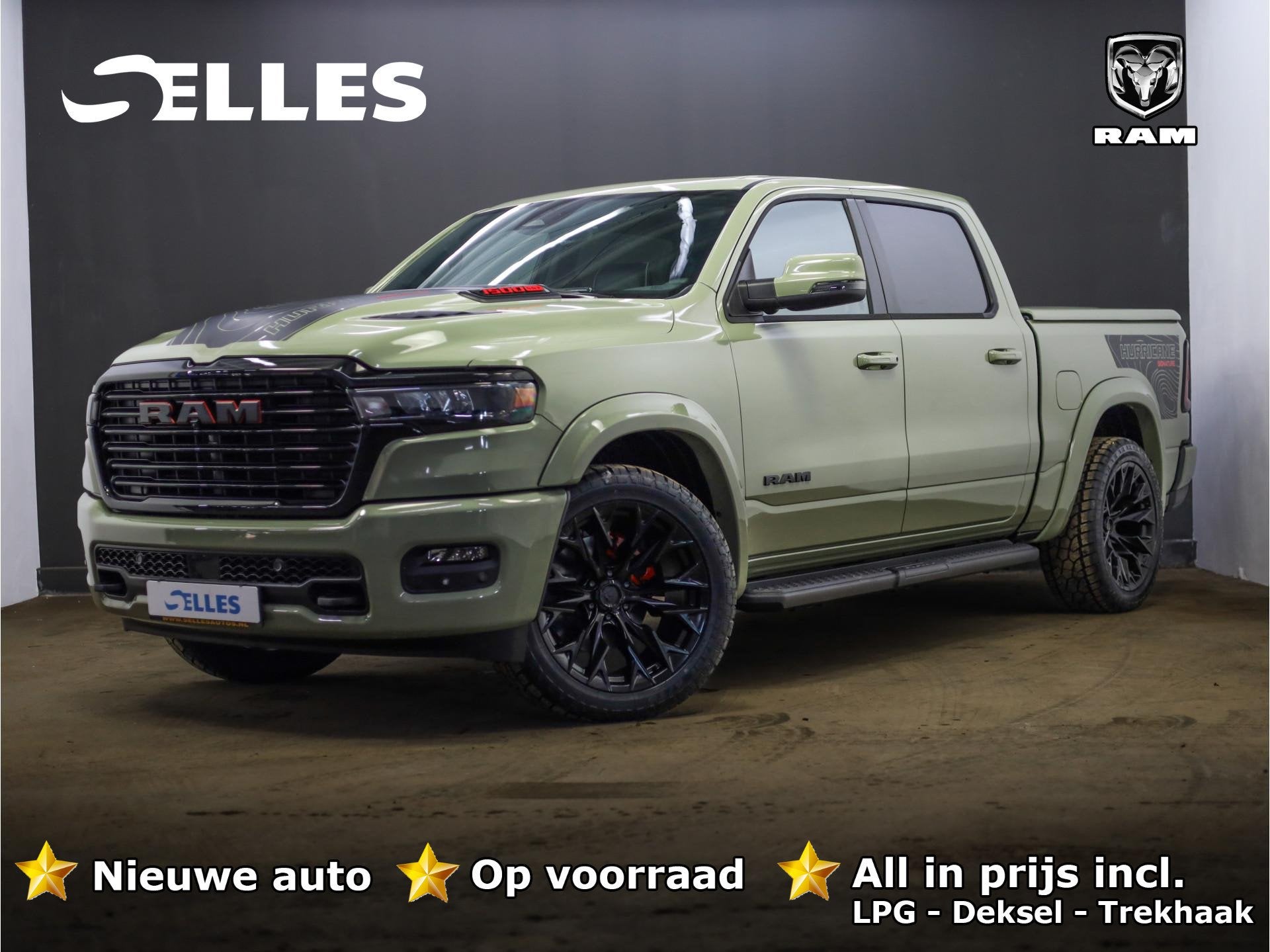 Dodge Ram 1500 2025 3.0L HURRICANE LARAMIE Night | BPM VRIJ, Auto's, Automaat, Zwart, Zwart, Leder