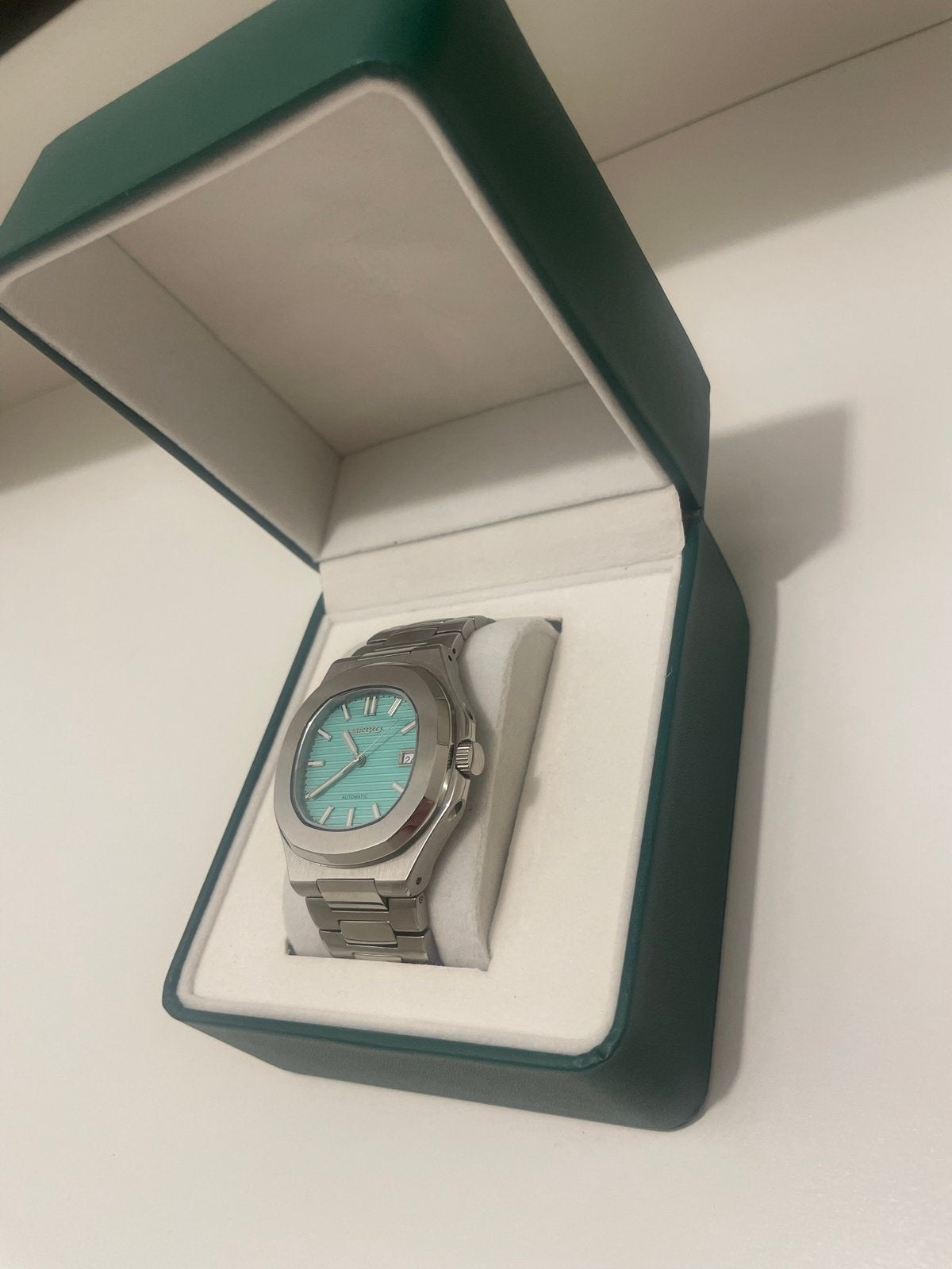 Seiko NH35 Polshorloge met mint blauwe wijzerplaat, Seiko, Staal, Verzenden, Polshorloge