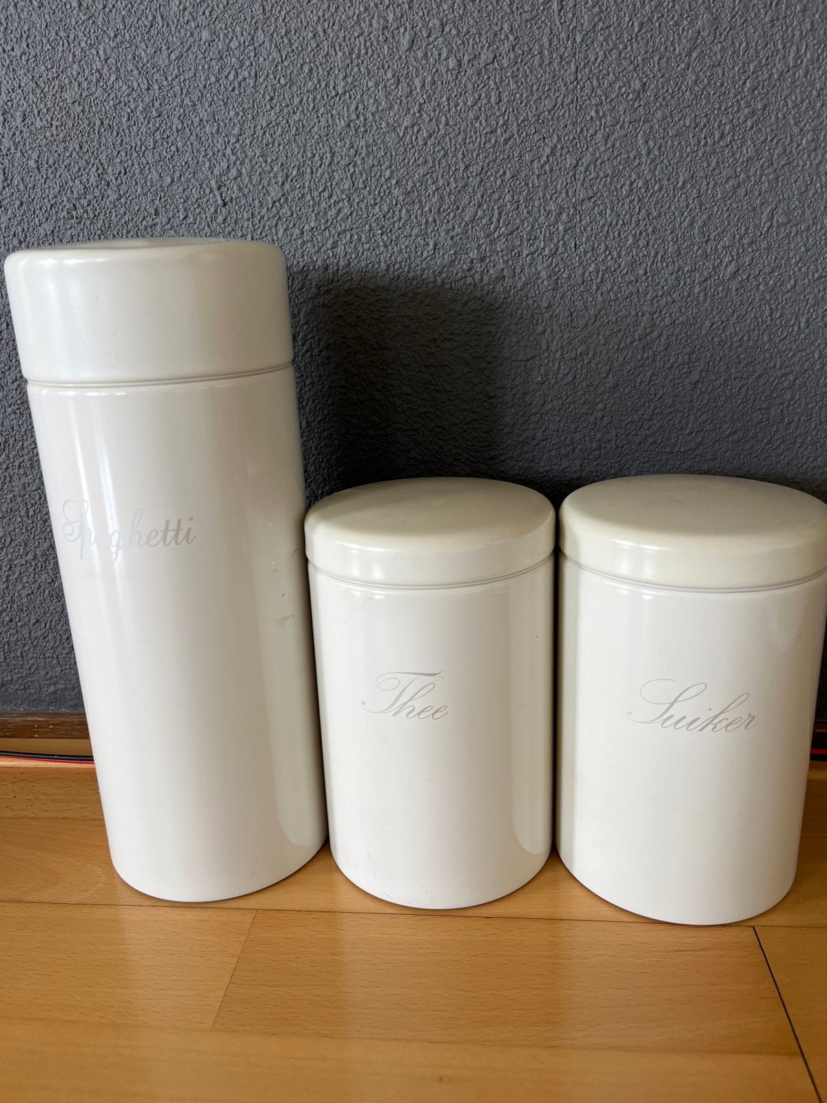 Brabantia; Voorraadpotten set: Spaghetti, Thee, Suiker, Ophalen, Gebruikt, Voorraadpot, Wit