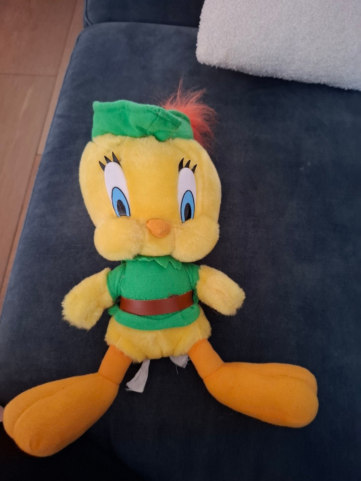 Vintage knuffel Tweety in Peter Pan outfit - 30 cm, Ophalen of Verzenden, Geel, Overige typen, Middelgroot (20 tot 80 cm)