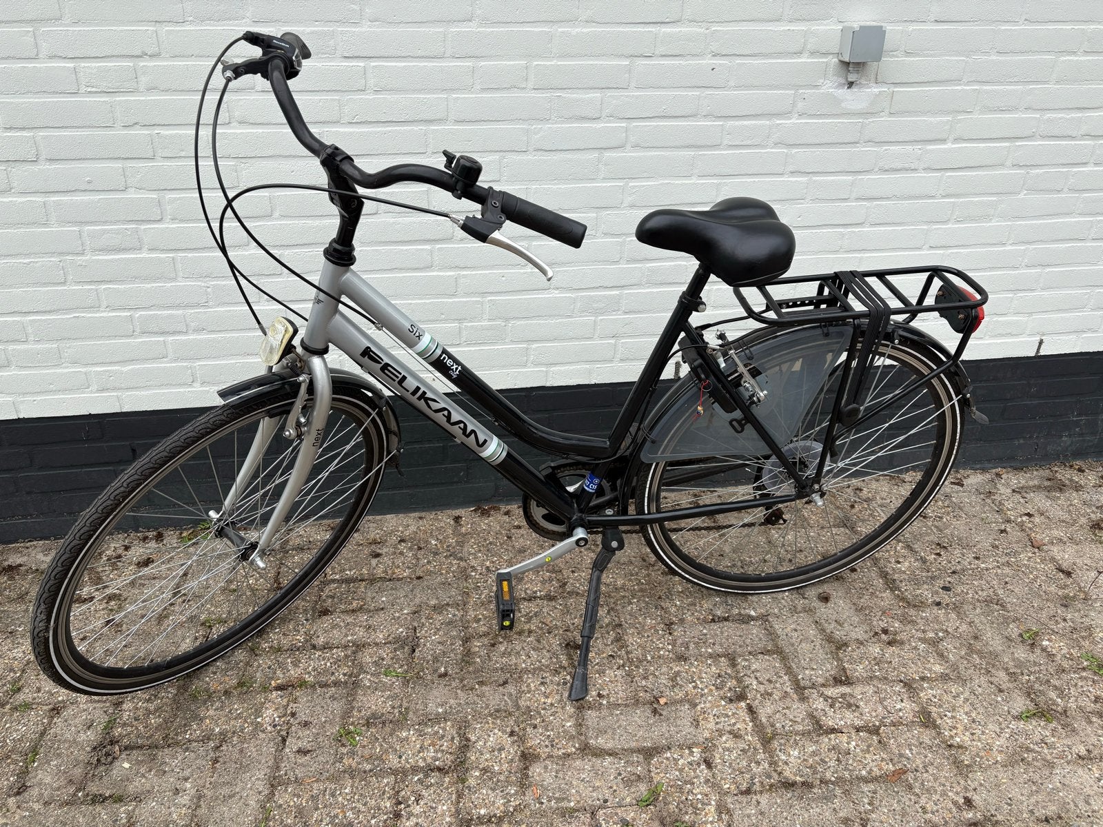 Pelikaan Damesfiets Zwart/Zilver - 6 Versnellingen, Fietsen en Brommers, Gebruikt, Velgrem, Versnellingen, Ophalen