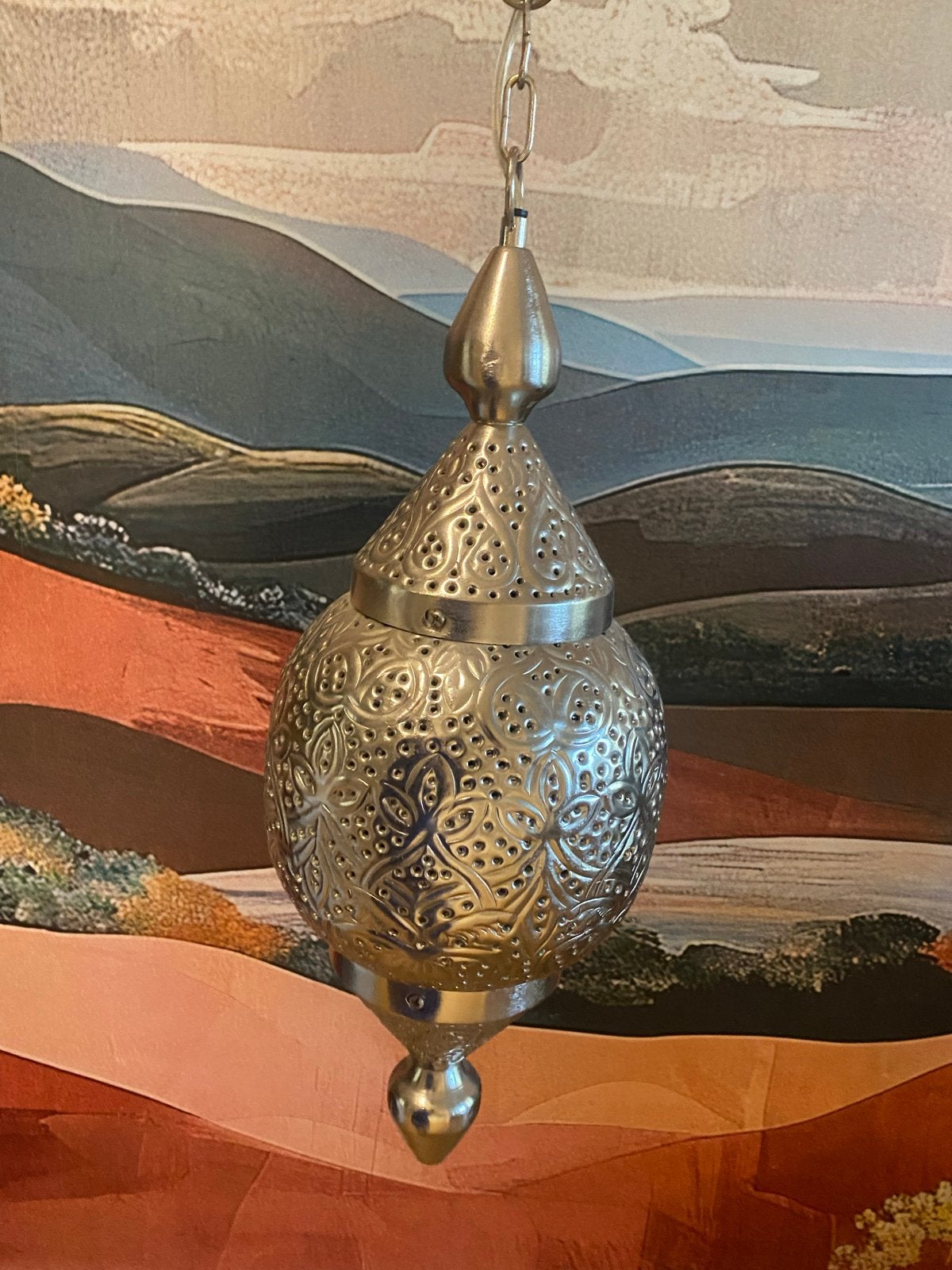 Oosterse hanglamp - Metaal - Zilverkleurig, Ophalen of Verzenden, Gebruikt, Metaal