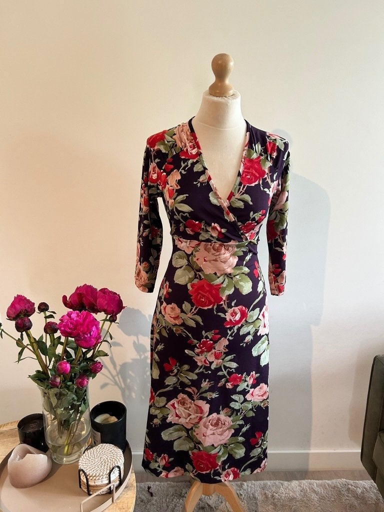 King Louie maat L paarse rozen retro cross jurk 3300