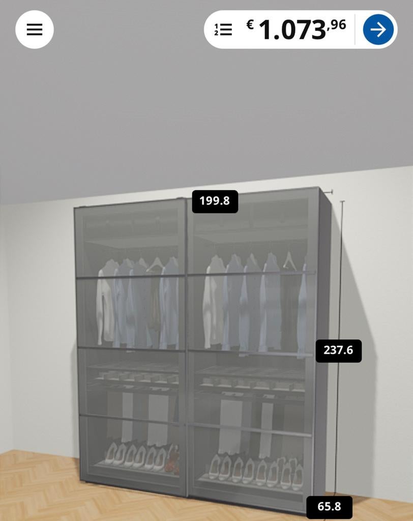 IKEA PAX kledingkast met glazen schuifdeuren, 200 cm of meer, Zo goed als nieuw, 200 cm of meer, 50 tot 75 cm