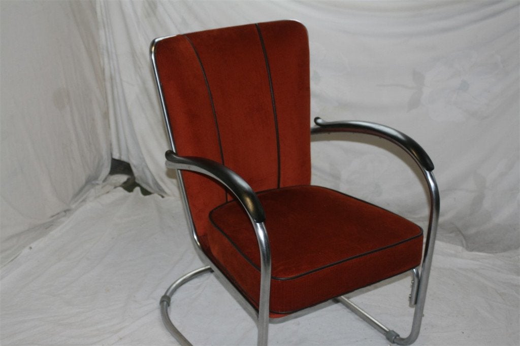 Oude Jaren '50 Gispen 412 Mat Chroom Fauteuil Terra Corduroy, Ophalen, Gispen Culemborg, 75 tot 100 cm, Zo goed als nieuw
