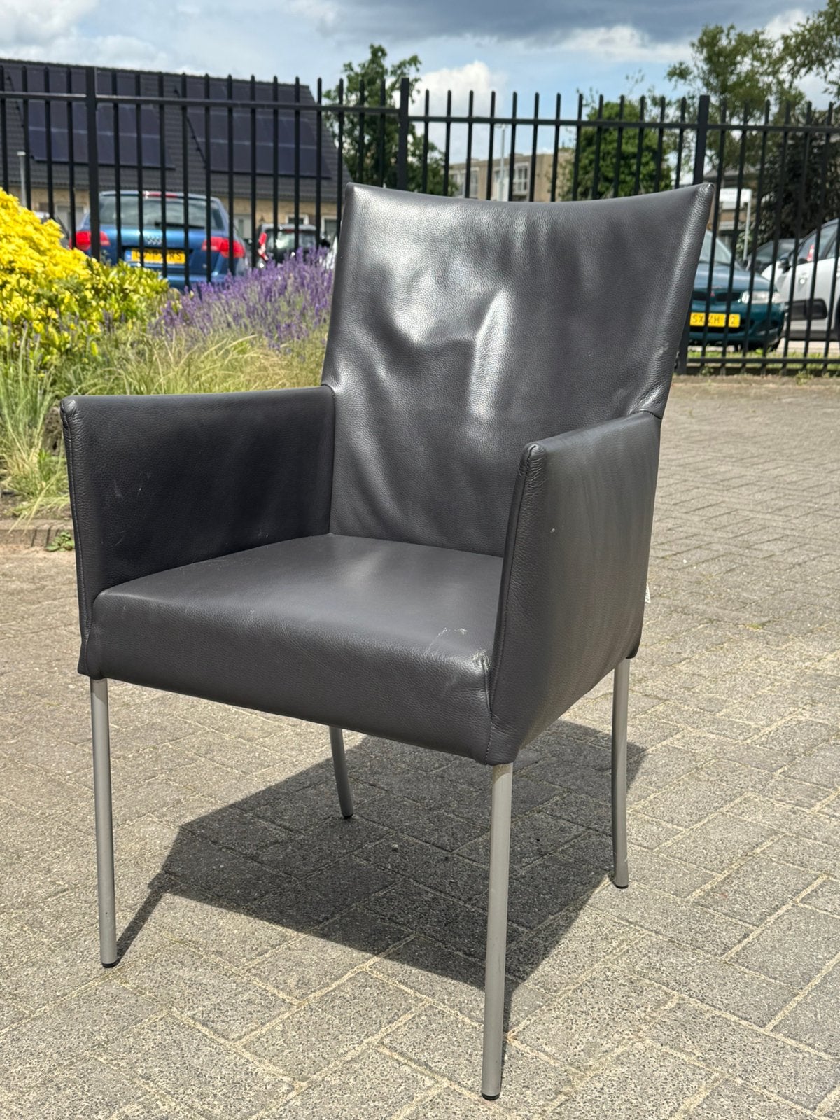 6 identieke eetkamerstoelen van Bert Plantagie, Ophalen, Gebruikt, Leer, Grijs