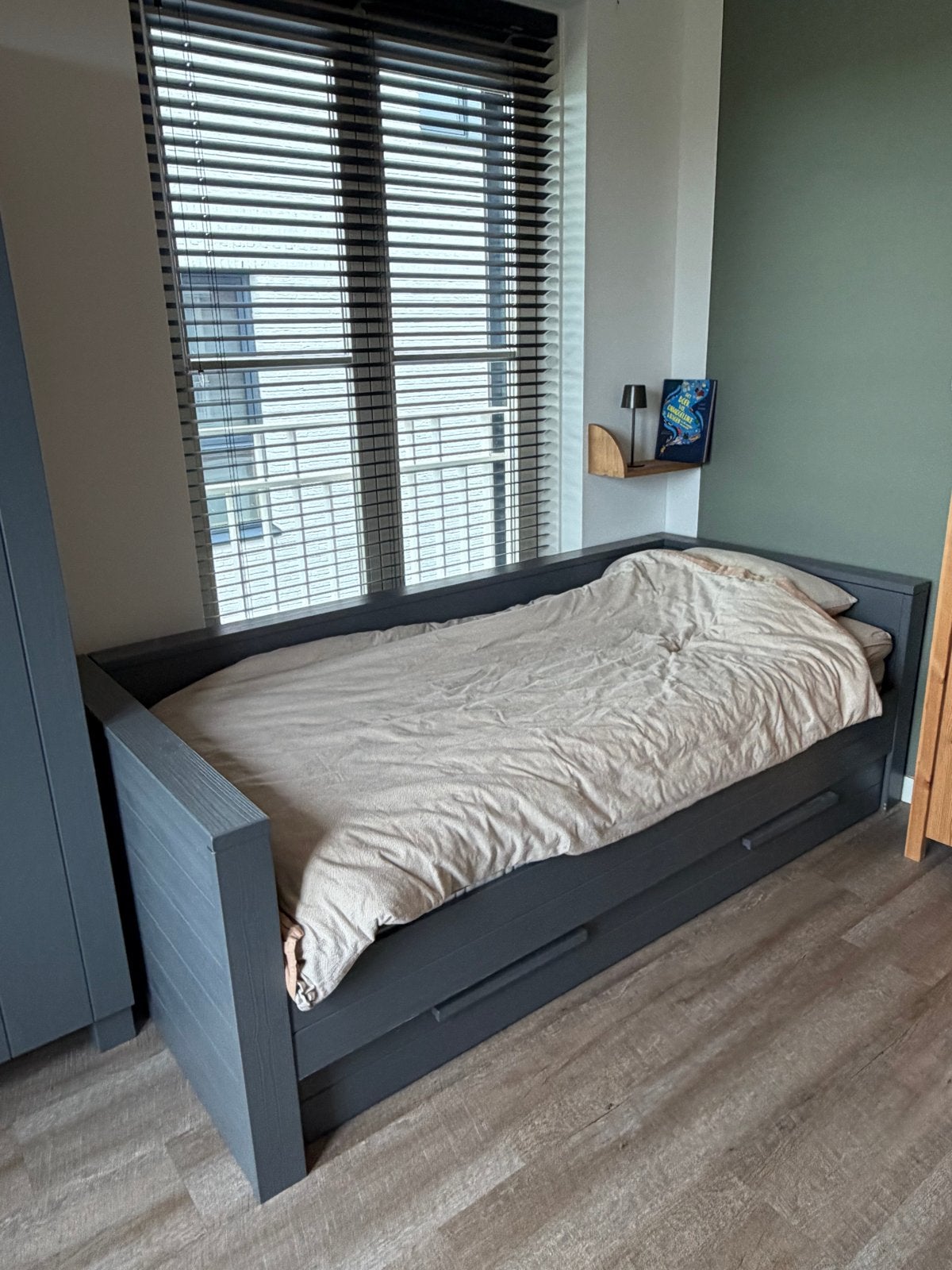 Woood Dennis bed en kast donkergrijs, Ophalen, 90 cm, Eenpersoons, 200 cm