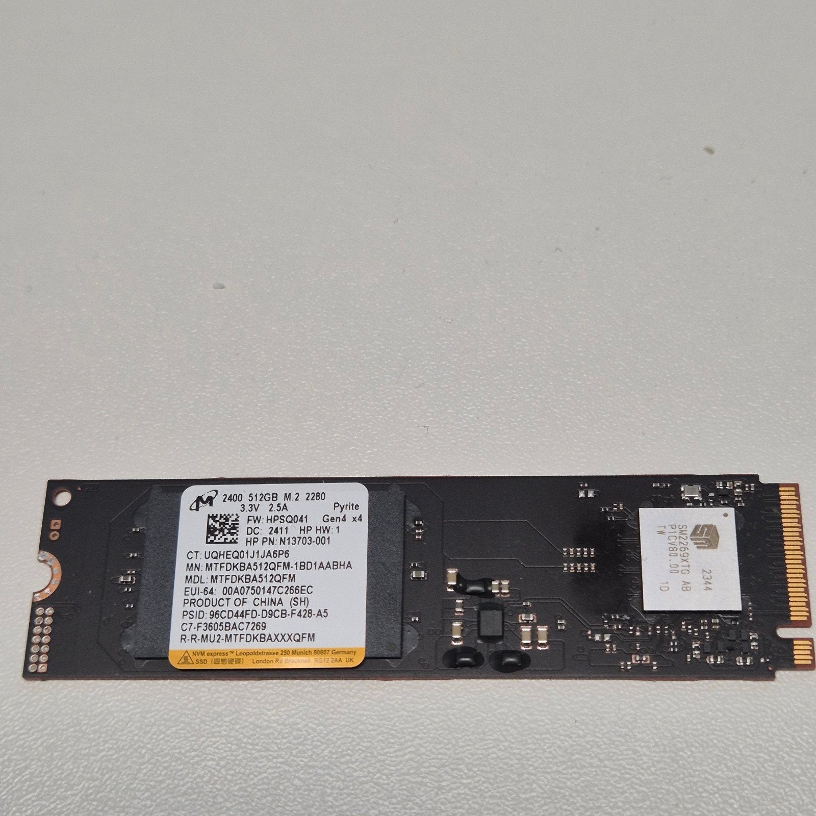 Micron 2400 512Gb Nvme SSD 2280 Pci-e 4 x4, Intern, Gebruikt, Verzenden, 512GB