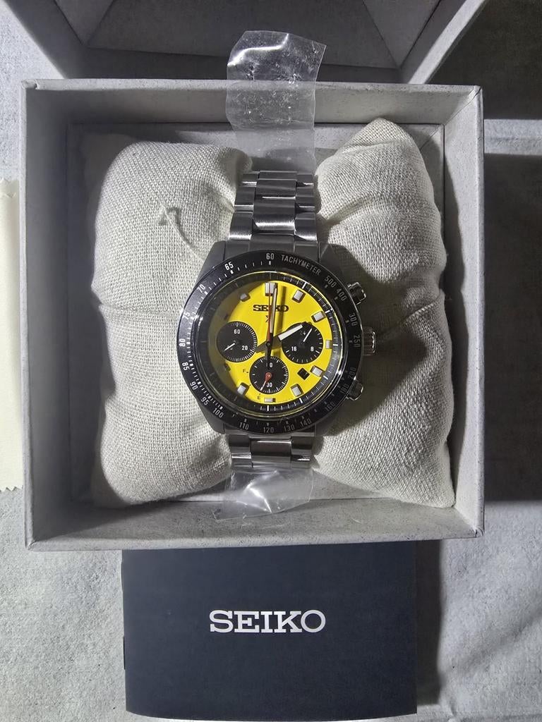 Seiko Prospex Speedtimer Solar Chronograaf Geel, Sieraden, Tassen en Uiterlijk, Horloges | Heren, Staal, Polshorloge, Nieuw, Ophalen of Verzenden