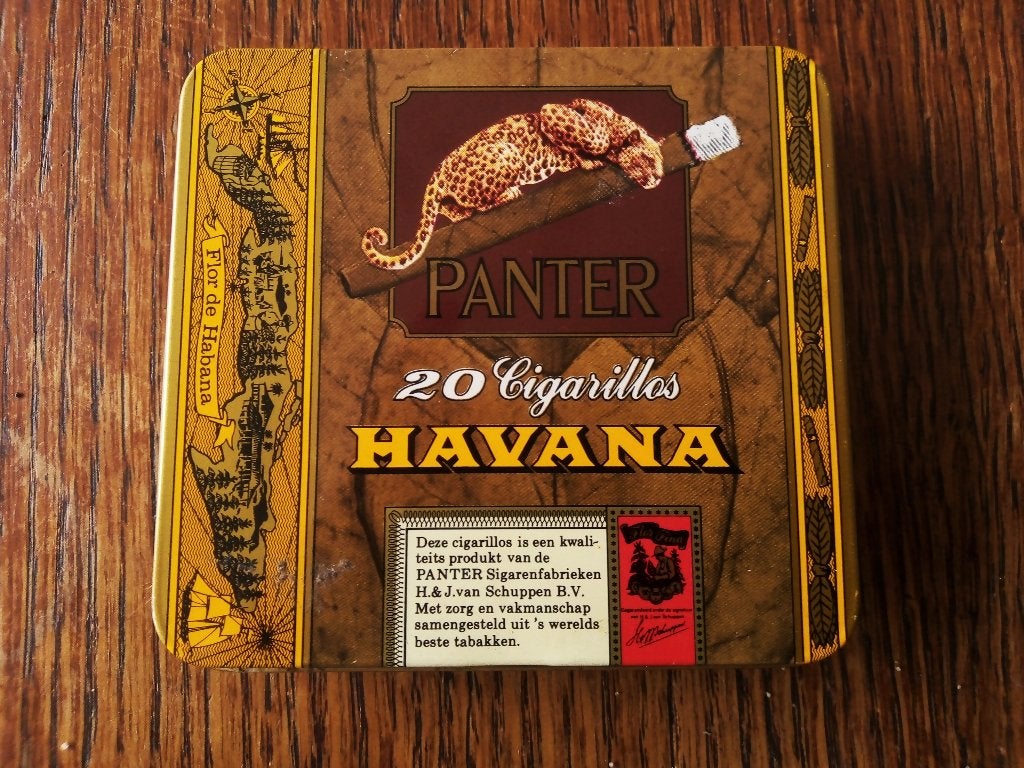 Vintage Panter 20 Cigarillos Havana Sigarenblikje/leeg, Ophalen of Verzenden, Gebruikt, Tabaksdoos of Verpakking