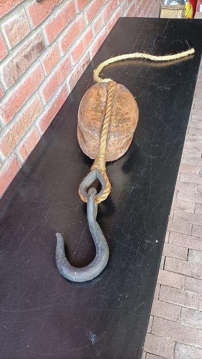oude zware kwaliteit houten katrol, Ophalen of Verzenden