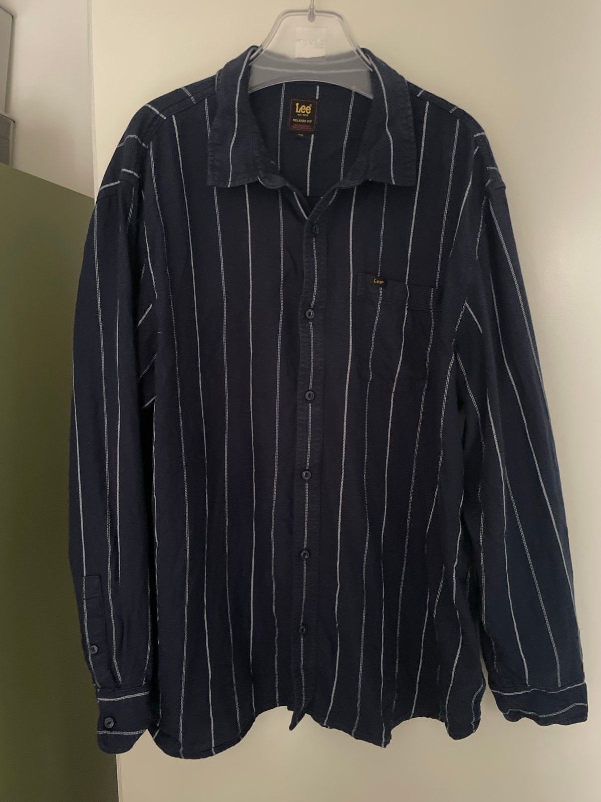Lee gestreept overhemd - Donkerblauw met wit, Ophalen of Verzenden, Gedragen, Blauw, Overige halswijdtes