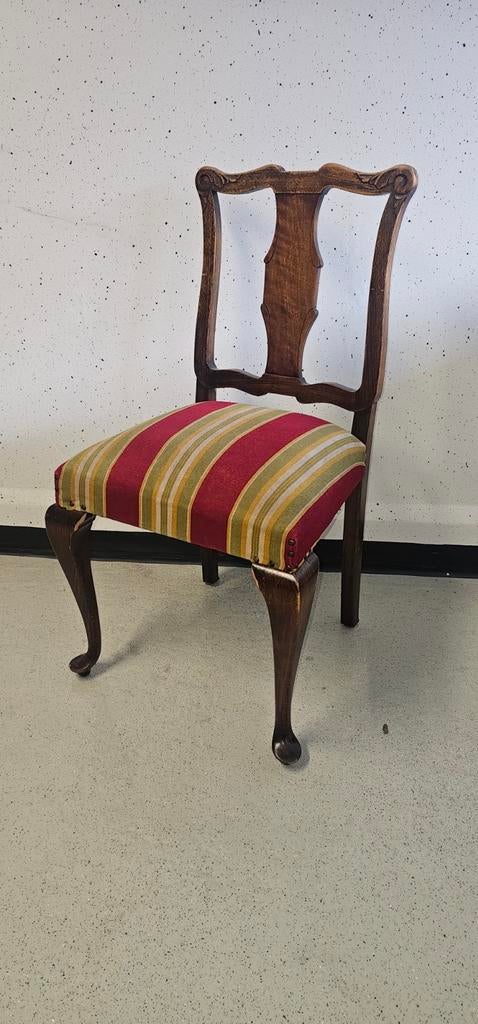 Antieke houten stoel met gestreepte bekleding, Huis en Inrichting, Stoelen, Ophalen, Gebruikt, Overige kleuren, Klassiek, Antiek