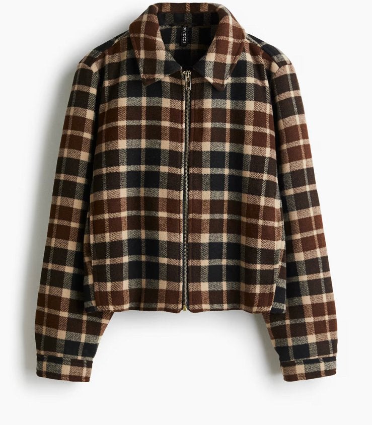 Geruit jack h&m maat L jas met wol, Ophalen of Verzenden, Zo goed als nieuw, Maat 42/44 (L), Bruin